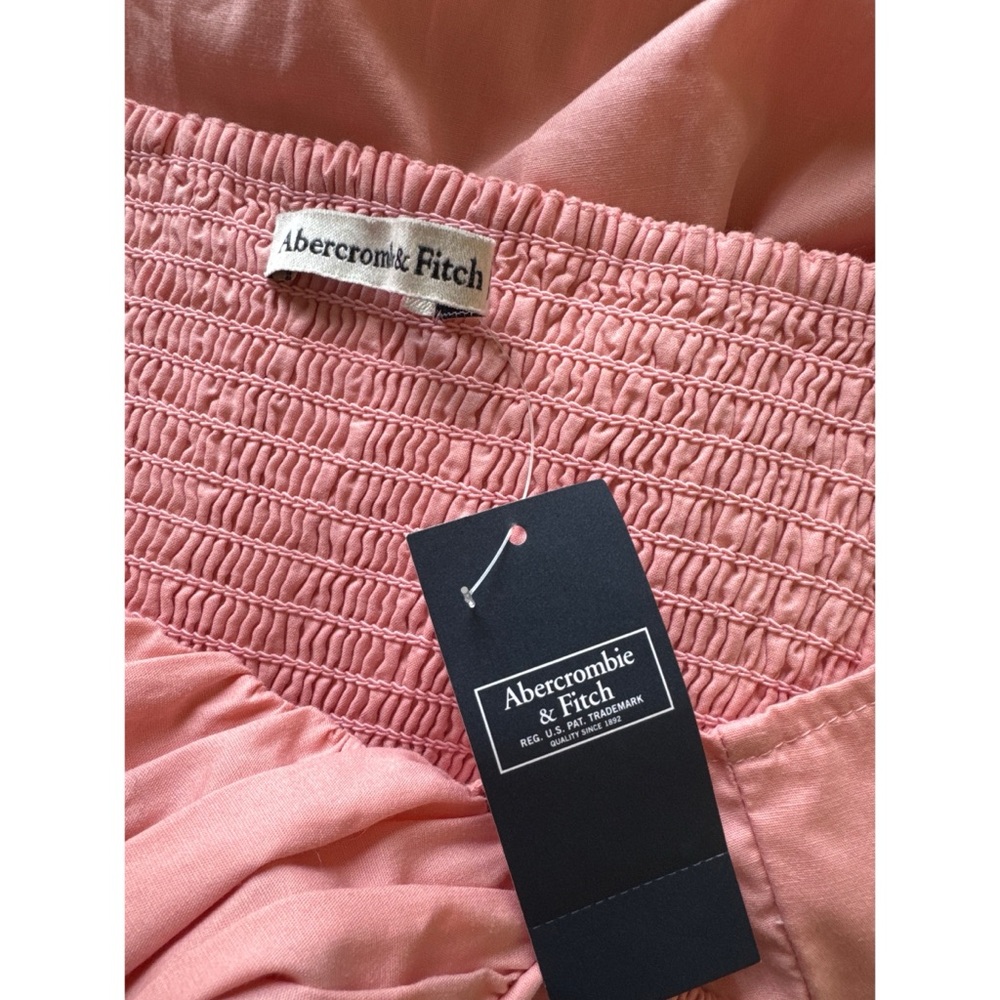 Abercrombie & Fitch Ruffle Sleeve Tiered Poplin Maxi Dress Pink Size Large Tall - Picture 5 of 7
